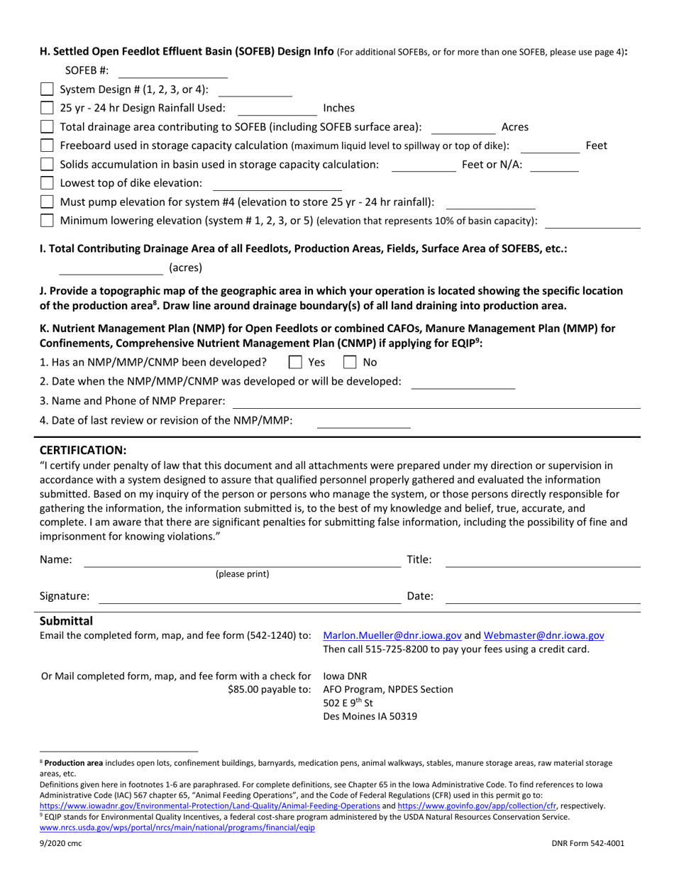 DNR Form 542-4001 Individual Npdes Permit Application for open Feedlot, confinement  combined Cafo Operations Required to Obtain Npdes Permit - Iowa, Page 3
