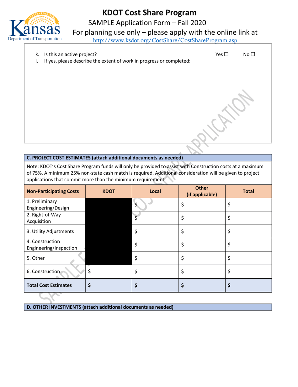 Kdot Cost Share Program Application Form - Kansas, Page 4