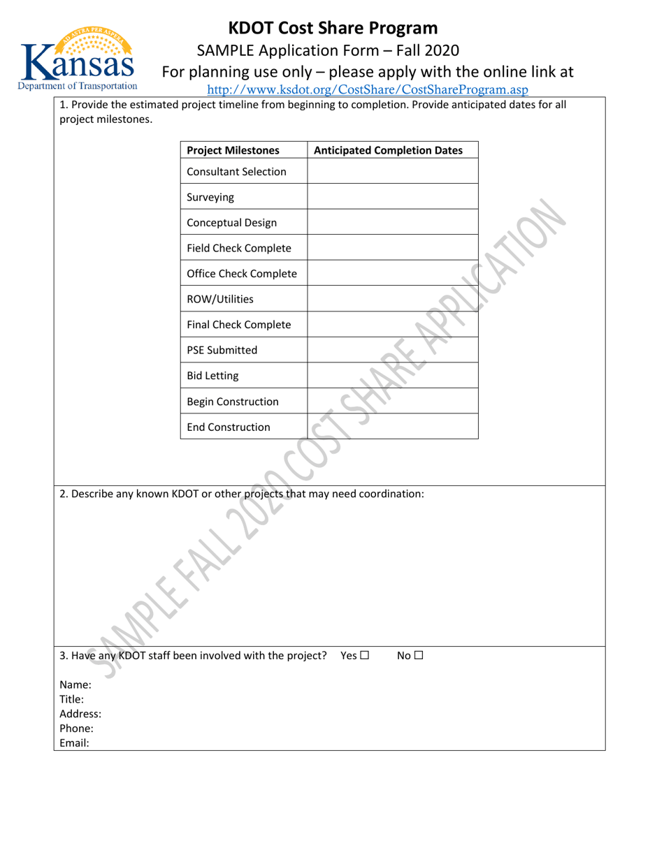 2020 Kansas Kdot Cost Share Program Application Form Fill Out, Sign