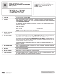 Form CS &quot;Certificate of Cancellation of Certificate of Designation&quot; - Kansas