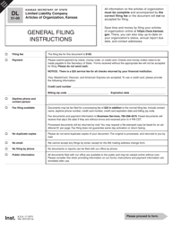 Form DL51-09 &quot;Kansas Limited Liability Company Articles of Organization&quot; - Kansas