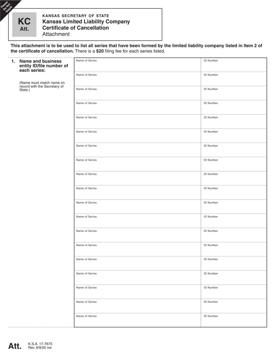 Form KC Kansas Limited Liability Company Certificate of Cancellation - Kansas, Page 3