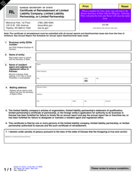 Form RL Certificate of Reinstatement of Limited Liability Company, Limited Liability Partnership, or Limited Partnership - Kansas, Page 4