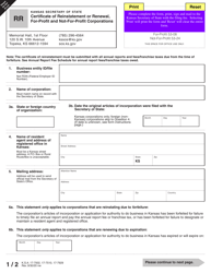 Form RR Certificate of Reinstatement or Renewal, for-Profit and Not-For-Profit Corporations - Kansas, Page 4