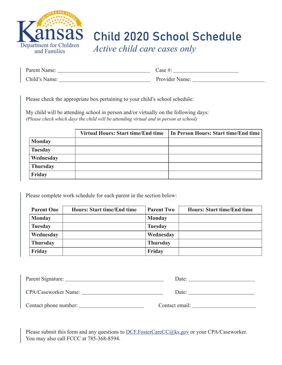 2020 Kansas Child School Schedule Fill Out, Sign Online and Download