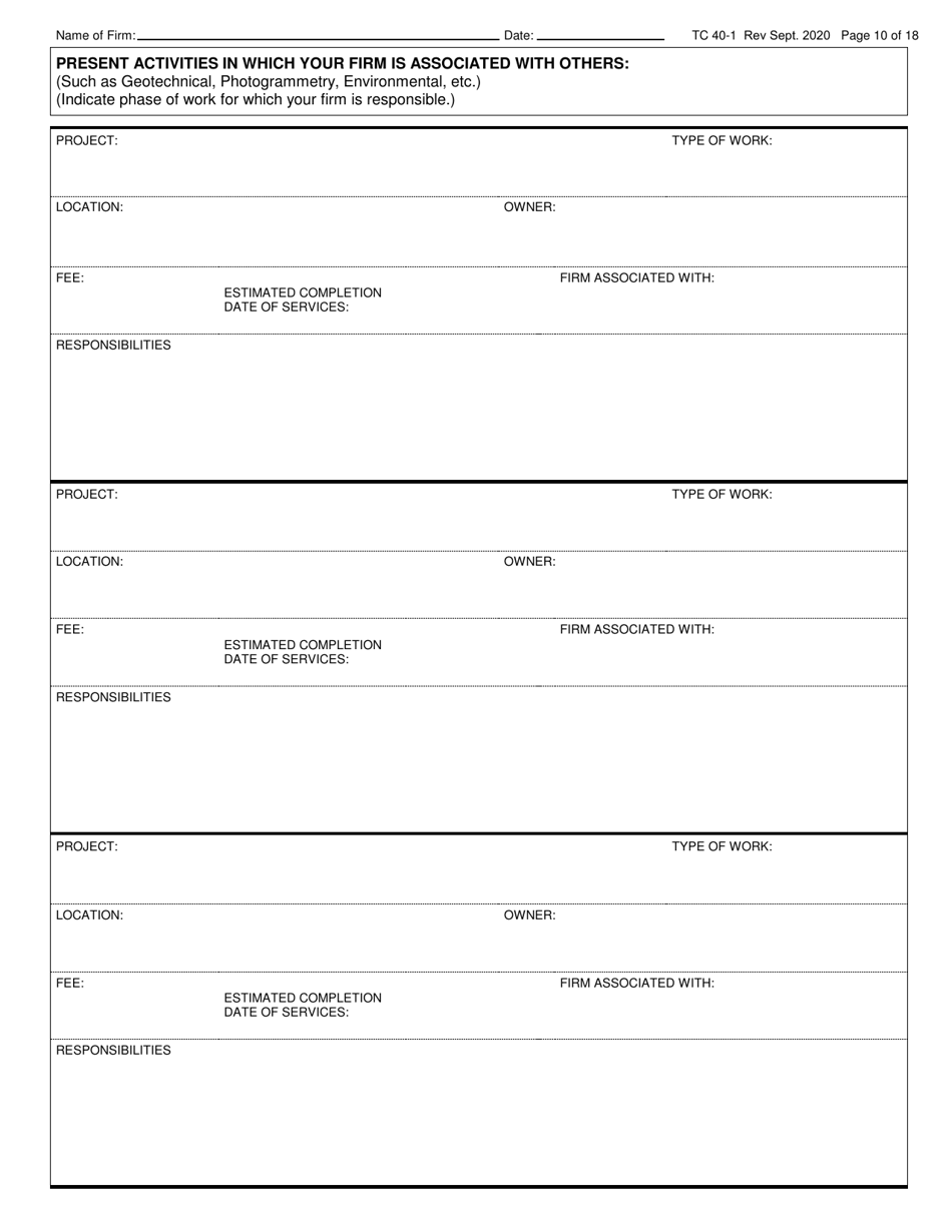 Form TC40-1 Consulting Engineer and Related Services Prequalification Application - Kentucky, Page 10