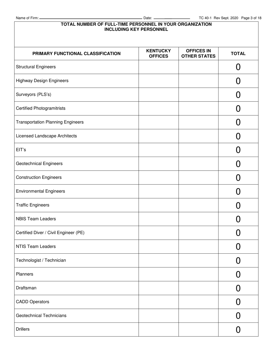 Form TC40-1 Consulting Engineer and Related Services Prequalification Application - Kentucky, Page 3