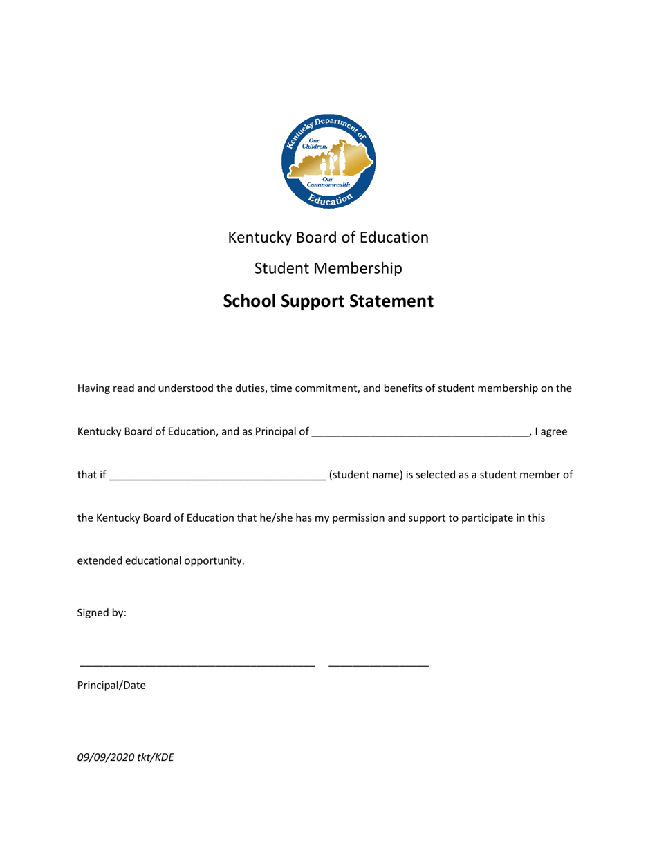 School Support Statement - Kentucky, Page 1