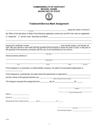 Trademark/Service Mark Assignment - Kentucky