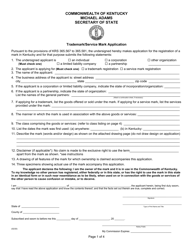 Document preview: Trademark/Service Mark Application - Kentucky