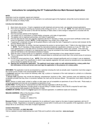 Trademark/Service Mark Renewal Application - Kentucky, Page 2