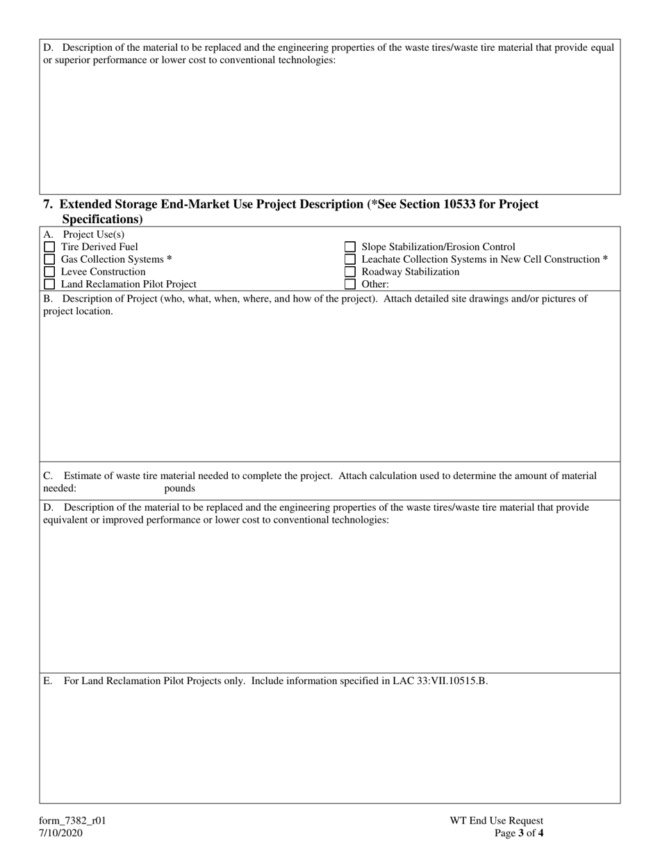 Form 7382 Waste Tire End-Market Use Project Request Application - Louisiana, Page 3