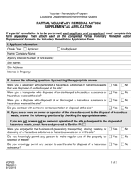 Form VCP003 Partial Voluntary Remedial Action Supplemental Application - Louisiana