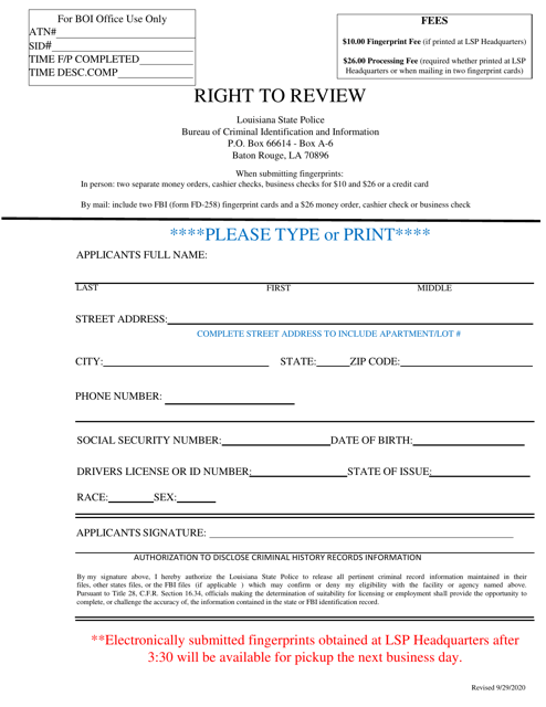 Right to Review Authorization Form - Louisiana