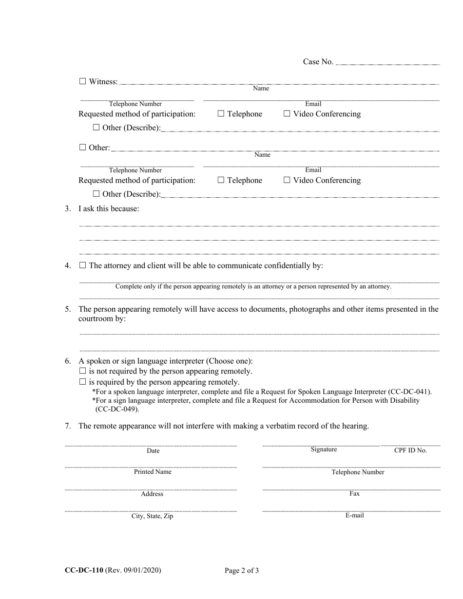 Form CC-DC-110 - Fill Out, Sign Online and Download Fillable PDF ...