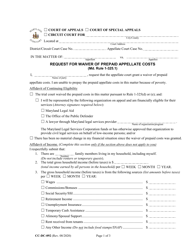 Form CC-DC-092 Request for Waiver of Prepaid Appellate Costs - Maryland