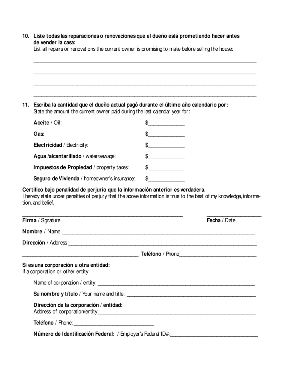 Sellers Statement - Maryland (English / Spanish), Page 5