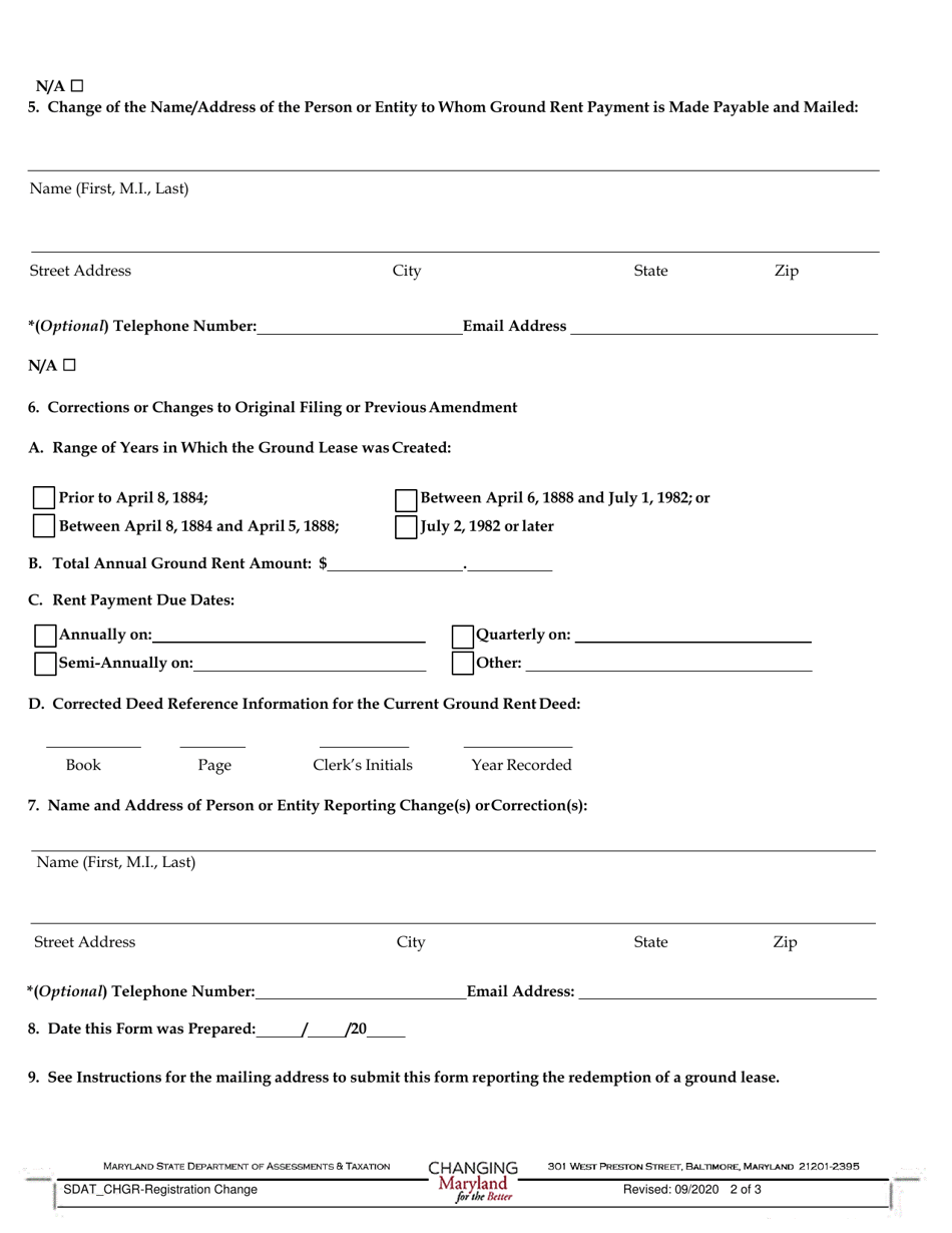 Reporting Form for Changes or Corrections - Maryland, Page 2