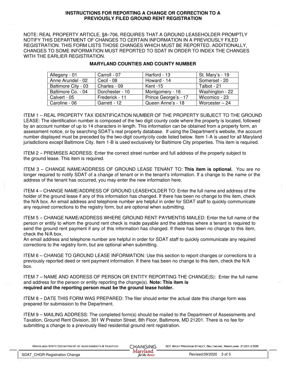 Reporting Form for Changes or Corrections - Maryland, Page 3