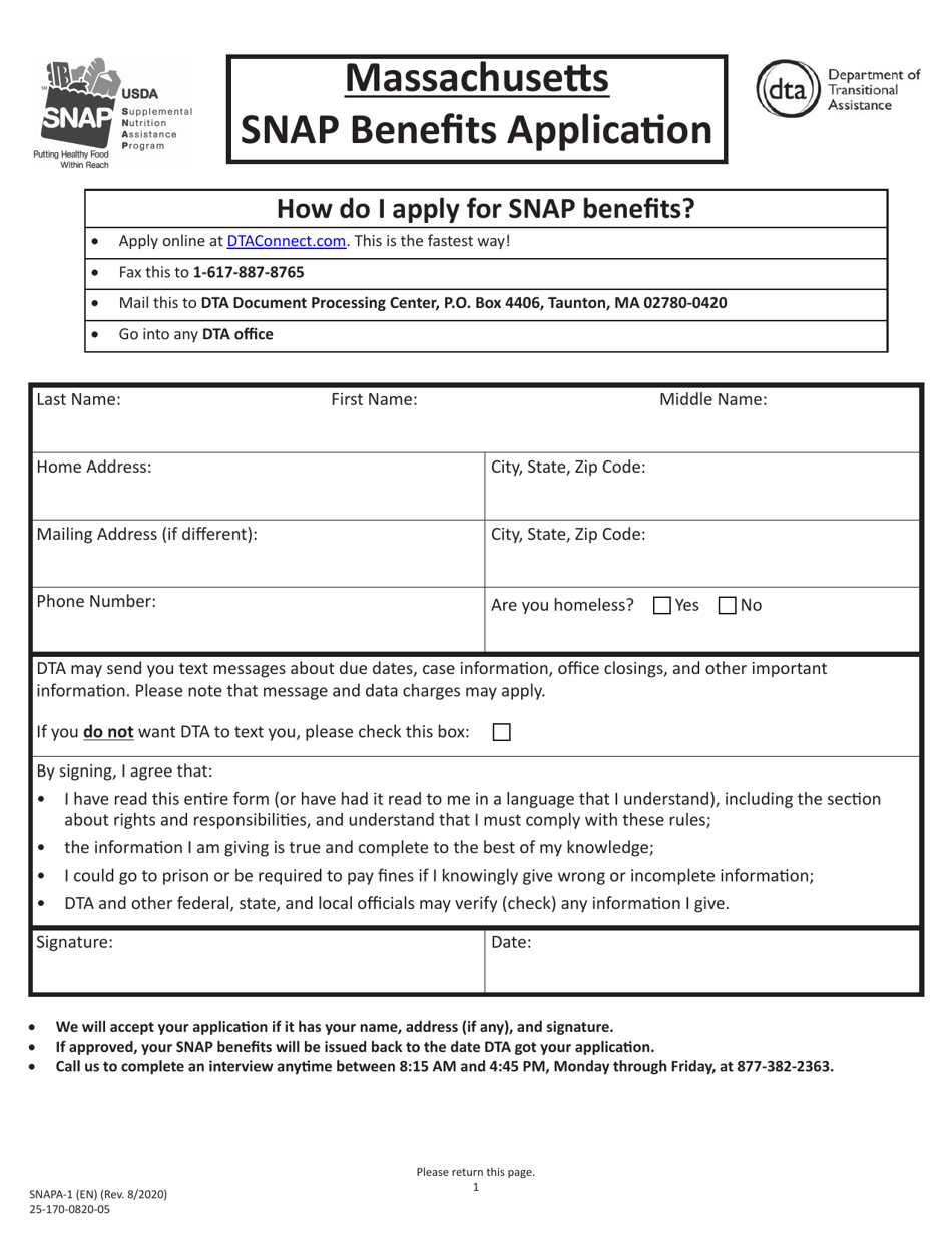 Form SNAPA 1 Download Fillable PDF Or Fill Online Snap Benefits