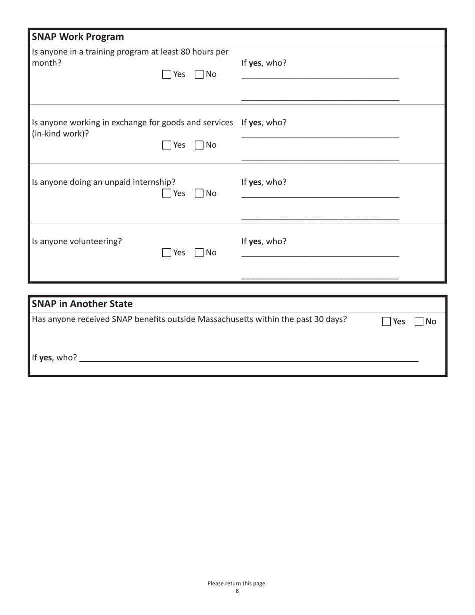 Form SNAPA-1 Snap Benefits Application - Massachusetts, Page 8