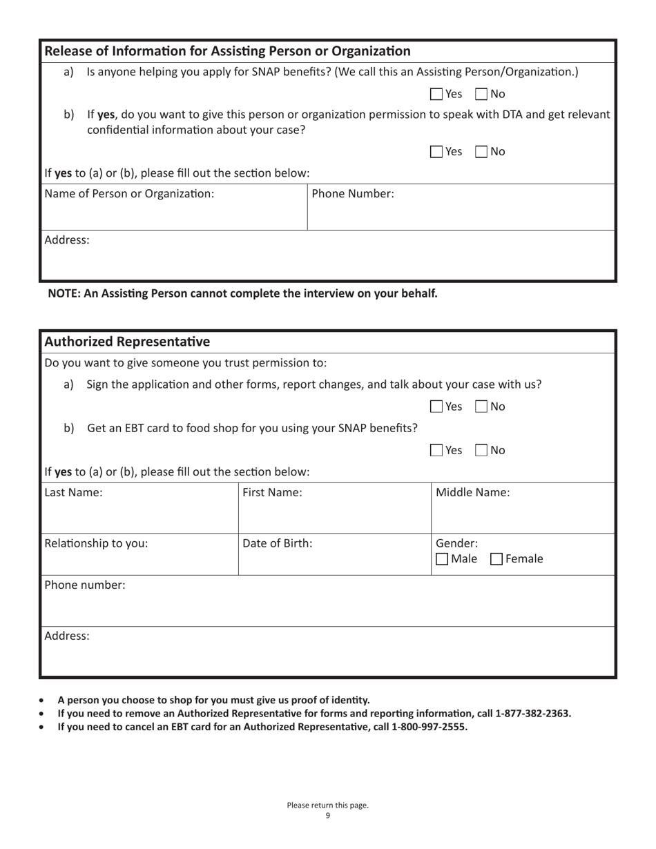 Form SNAPA-1 Snap Benefits Application - Massachusetts, Page 9