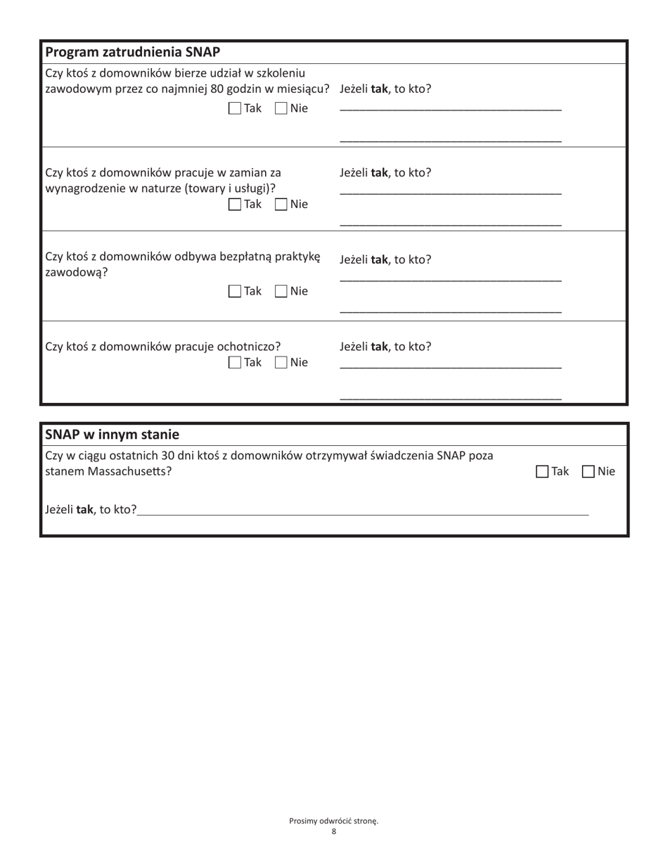 Form SNAPA-1 Snap Benefits Application - Massachusetts (Polish), Page 8