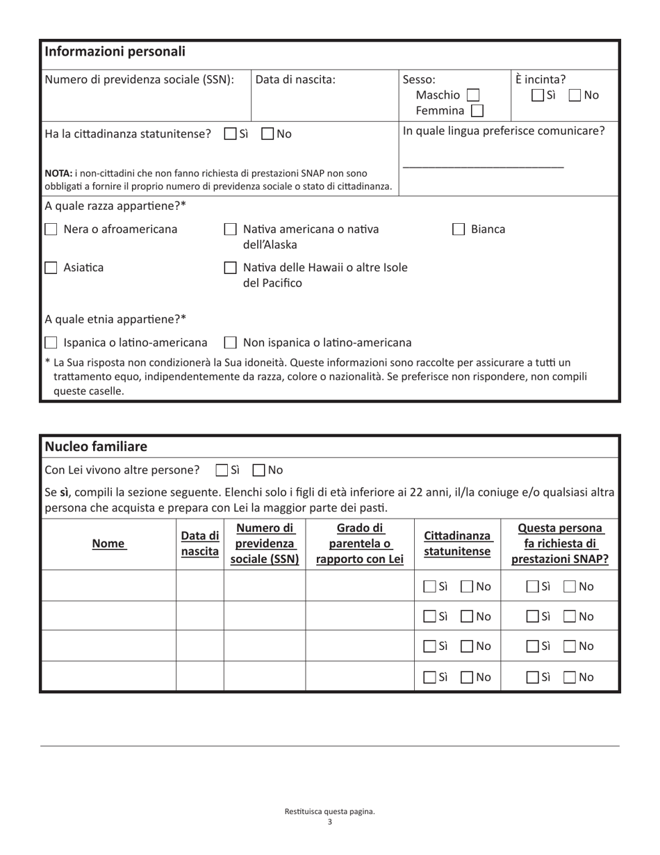 Form SNAPA-1 Snap Benefits Application - Massachusetts (Italian), Page 3