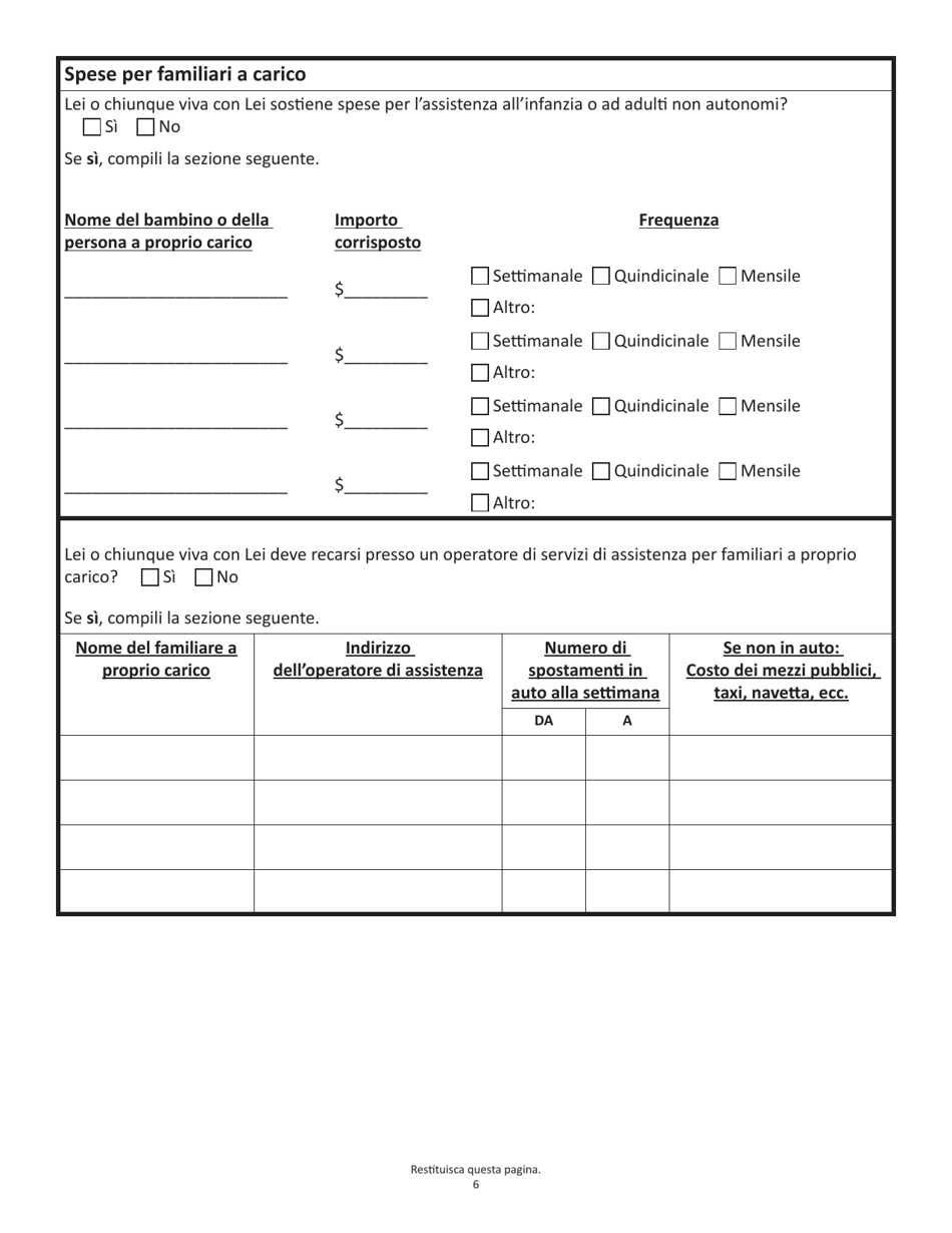 Form SNAPA-1 Snap Benefits Application - Massachusetts (Italian), Page 6