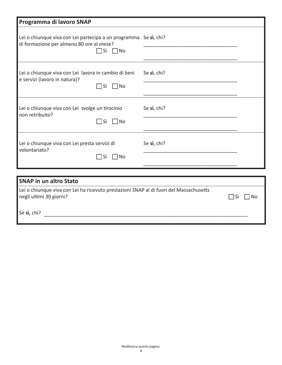 Form SNAPA-1 Snap Benefits Application - Massachusetts (Italian), Page 8