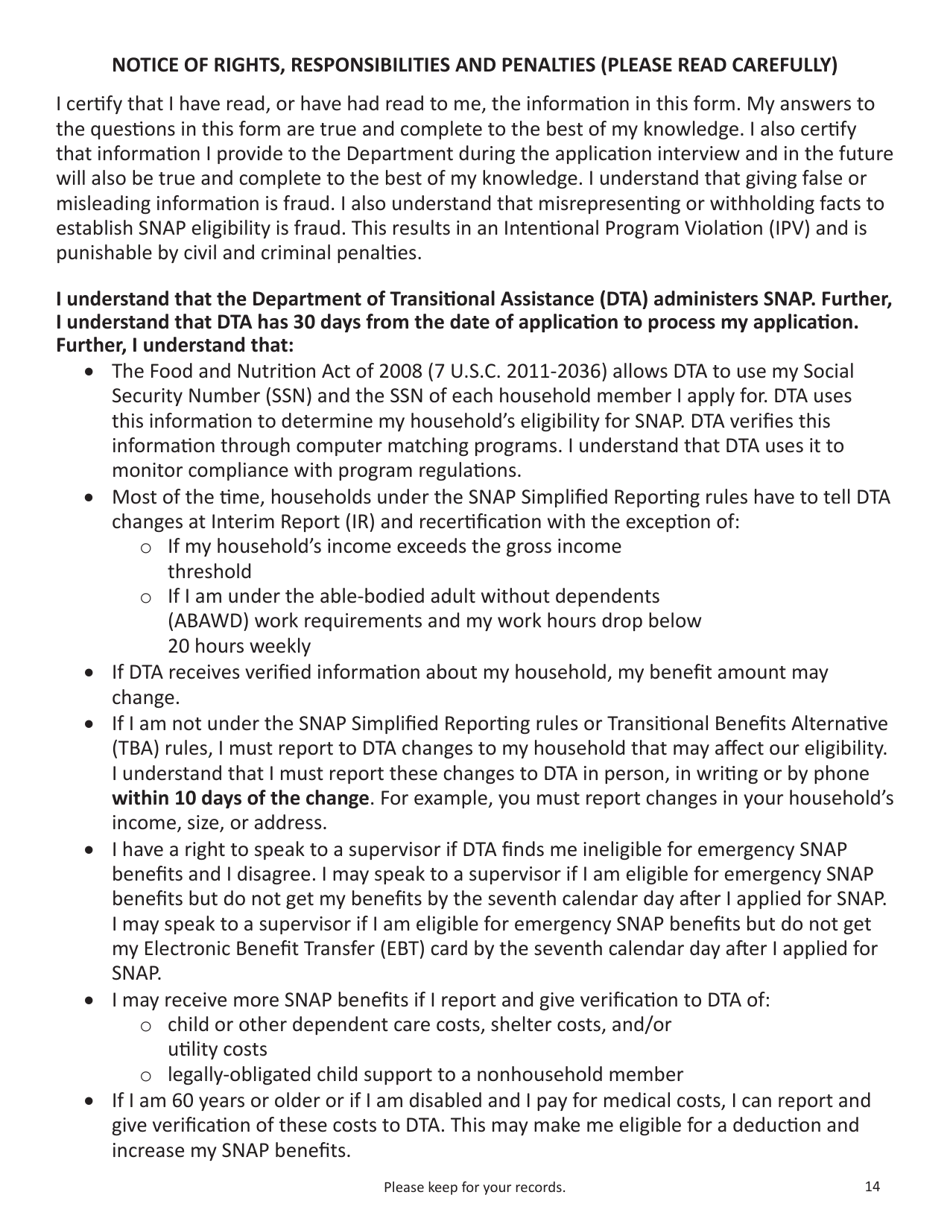 Form SNAP-APP-SENIORS Snap Benefits Application for Seniors - Massachusetts, Page 14