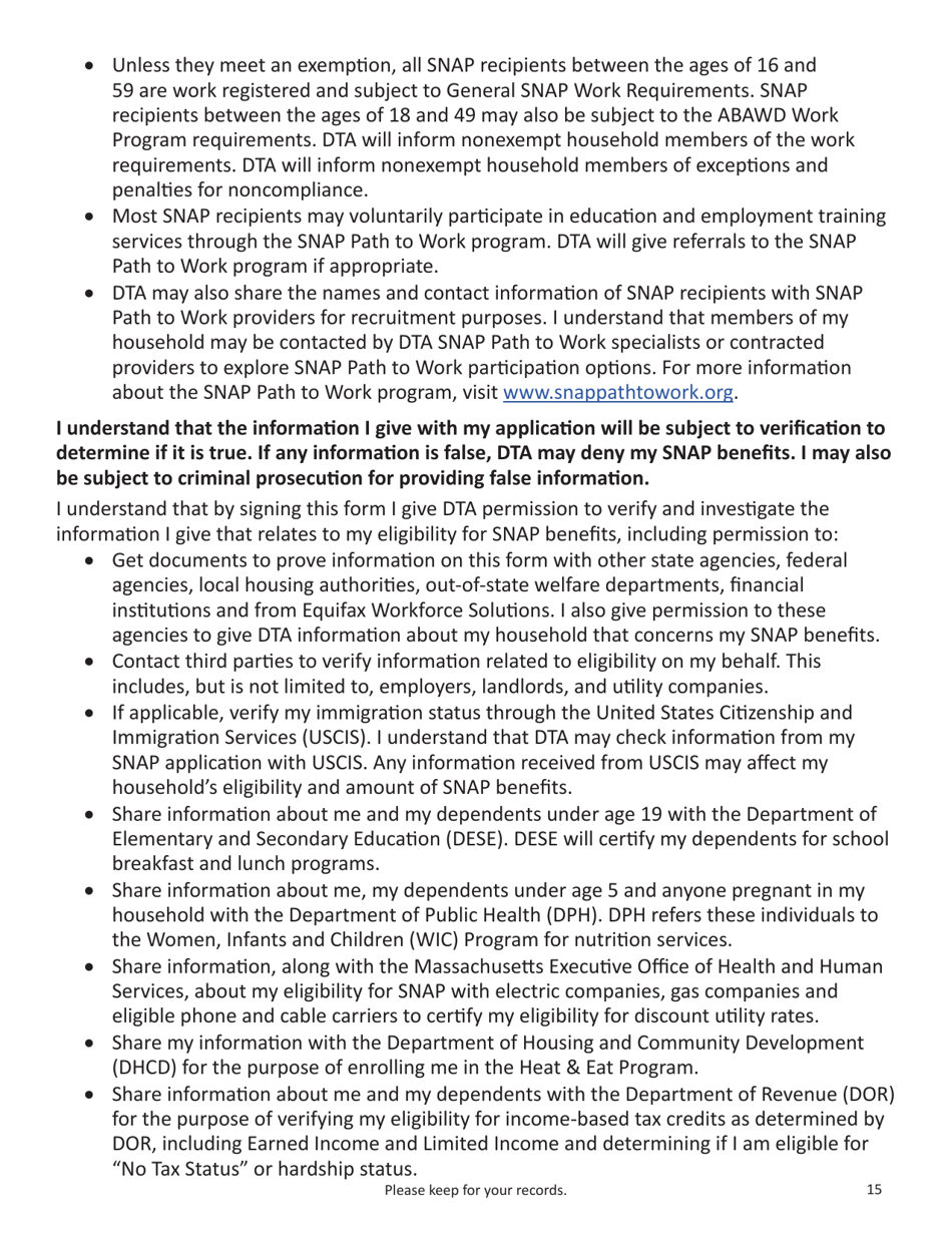Form SNAP-APP-SENIORS Snap Benefits Application for Seniors - Massachusetts, Page 15