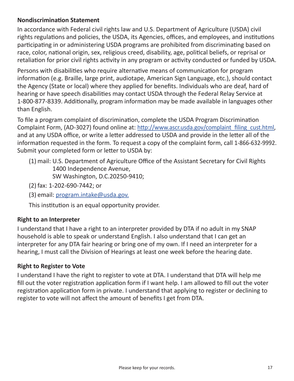 Form SNAP-APP-SENIORS Snap Benefits Application for Seniors - Massachusetts, Page 17