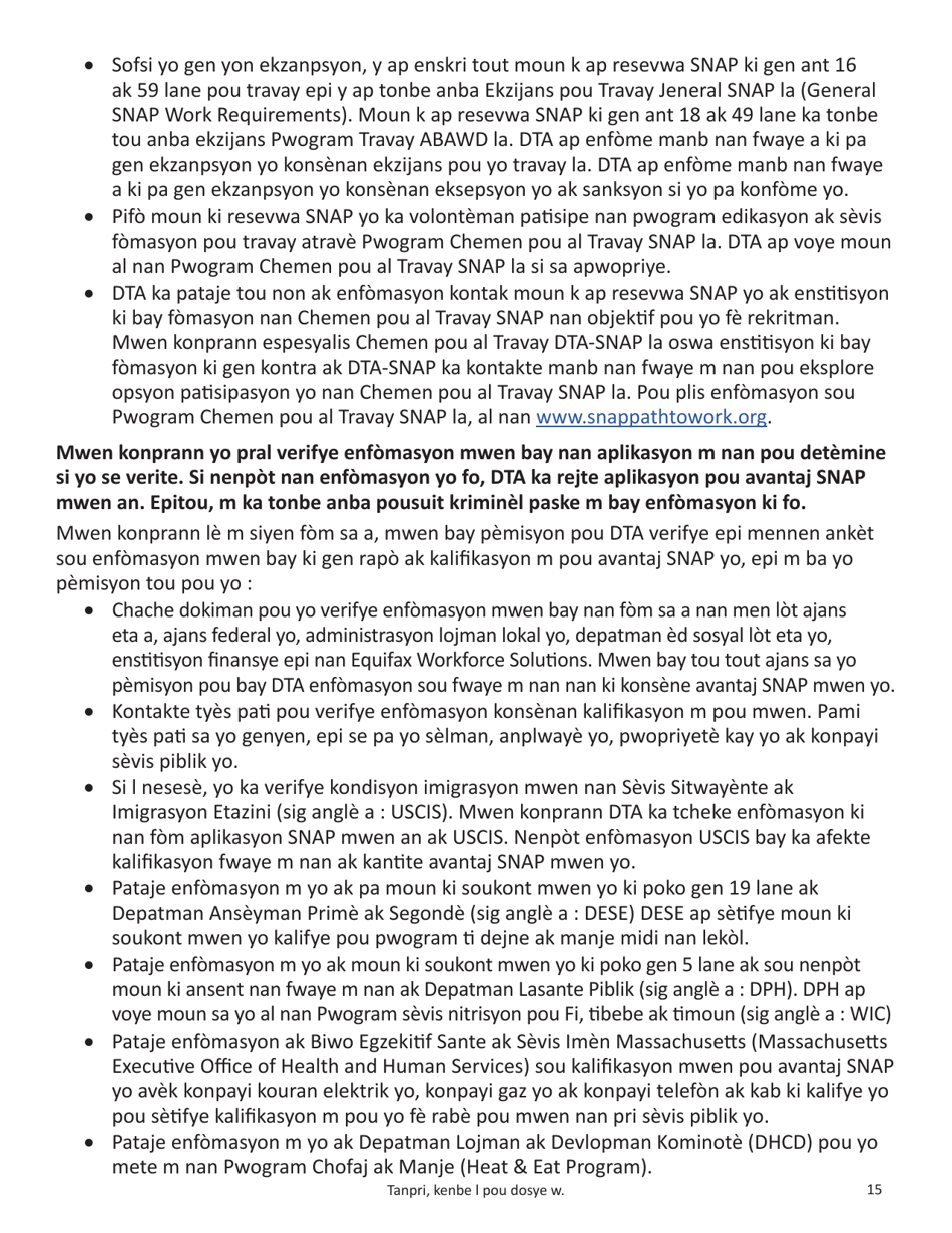 Form SNAP-APP-SENIORS Snap Benefits Application for Seniors - Massachusetts (Haitian Creole), Page 15