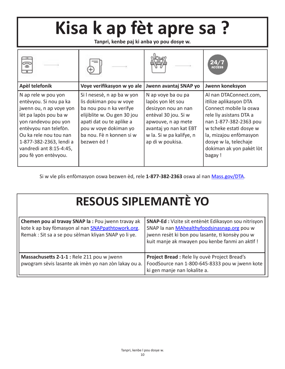Form SNAPA-1 Snap Benefits Application - Massachusetts (Haitian Creole), Page 10