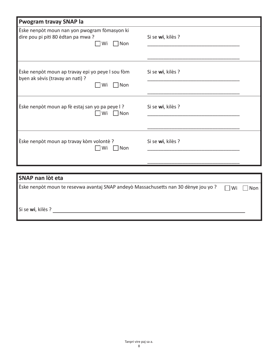 Form SNAPA-1 Snap Benefits Application - Massachusetts (Haitian Creole), Page 8