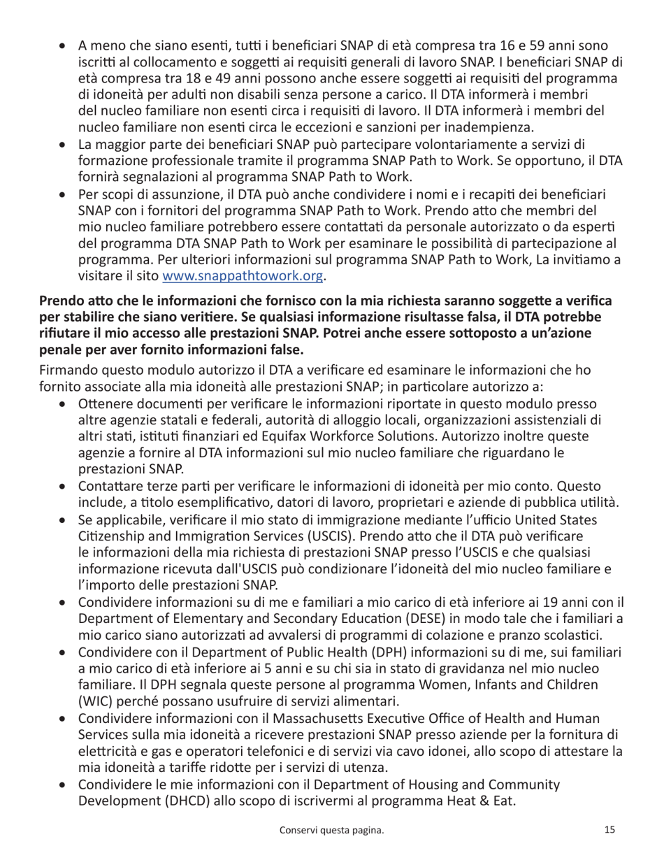 Form SNAP-APP-SENIORS Snap Benefits Application for Seniors - Massachusetts (Italian), Page 15