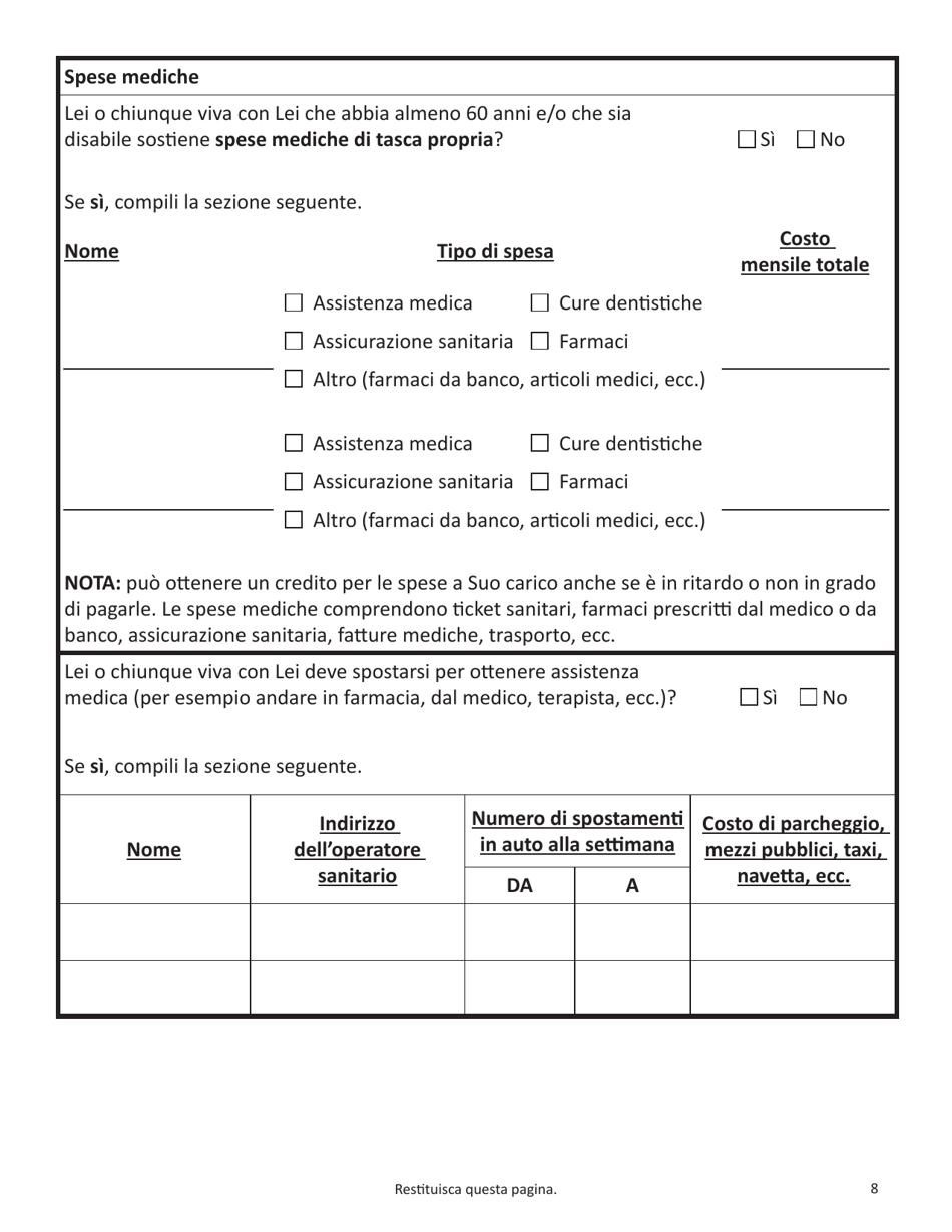 Form SNAP-APP-SENIORS Snap Benefits Application for Seniors - Massachusetts (Italian), Page 8