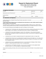 Form MAB104 Request for Replacement Placard - Massachusetts