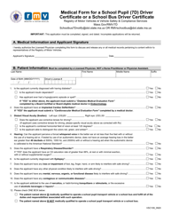Form VSC109 Medical Form for a School Pupil (7d) Driver Certificate or a School Bus Driver Certificate - Massachusetts