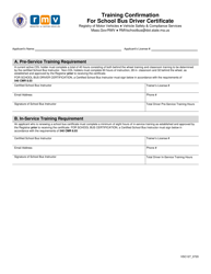 Form VSC127 Training Confirmation for School Bus Driver Certificate - Massachusetts