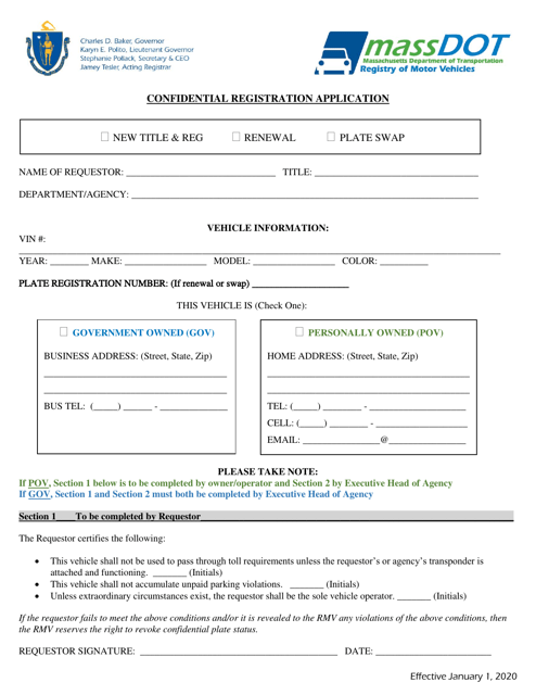 Confidential Registration Application - Massachusetts Download Pdf
