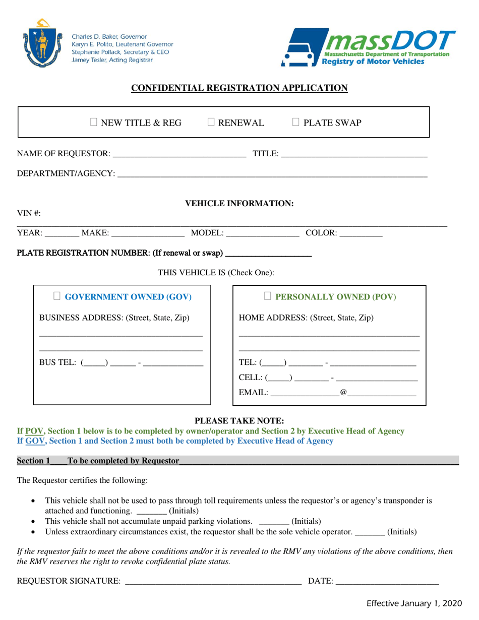 Confidential Registration Application - Massachusetts, Page 1