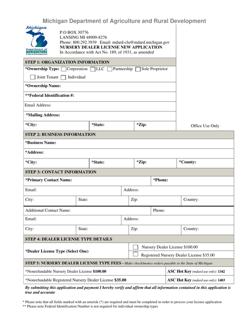 Nursery Dealer License New Application - Michigan
