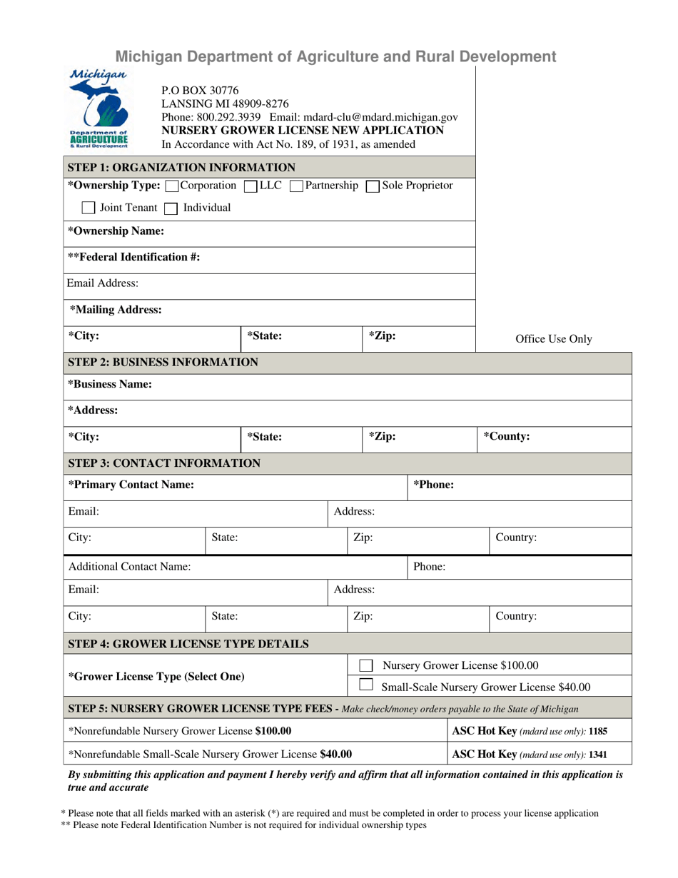 Nursery Grower License New Application - Michigan, Page 1