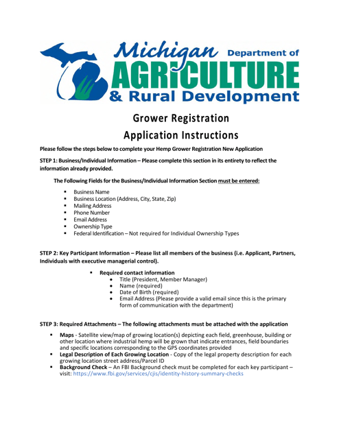 Hemp Grower Registration New Application - Michigan Download Pdf