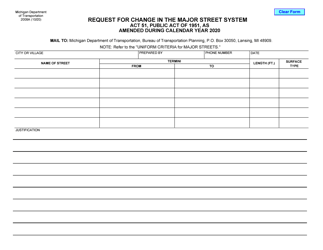 Document preview: Form 2008A Request for Change in the Major Street System - Michigan, 2020
