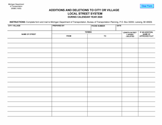 Document preview: Form 2008B Additions and Deletions to City or Village Local Street System - Michigan, 2020