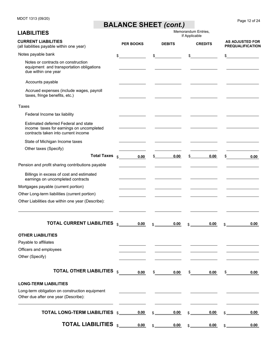 Form 1313 Construction Prequalification Application - Michigan, Page 12