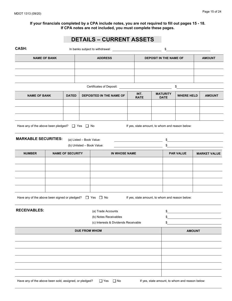 Form 1313 Construction Prequalification Application - Michigan, Page 15